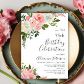 Invitation Romantique Botanique Blush Rose Floral 75e anniver