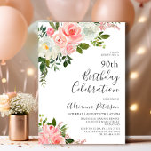 Invitation Romantique Botanique Blush Rose Floral 90e Anniver