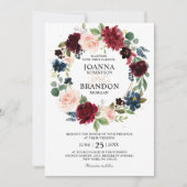 Invitation Romantique Bourgogne Blush Floral Mariage géométri (Devant)