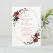 Invitation Romantique Bourgogne Blush Floral Rose Or géométri (Debout devant)