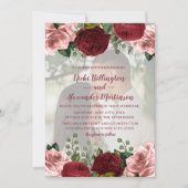 Invitation Romantique Bourgogne Blush Pink Floral Mariage pho (Devant)