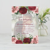 Invitation Romantique Bourgogne Blush Pink Floral Mariage pho (Debout devant)