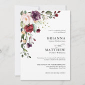 Invitation Romantique Bourgogne Blush Plum Vert Mariage Flora (Devant)