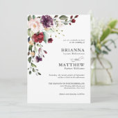 Invitation Romantique Bourgogne Blush Plum Vert Mariage Flora (Debout devant)