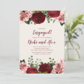 Invitation Romantique Bourgogne Blush rose Fiançailles Floral (Debout devant)