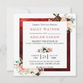 Invitation Romantique Bourgogne Blush rose Floral Russe Maria (Devant)