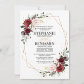Invitation Romantique Bourgogne Floral Fiançailles géométriqu (Devant)