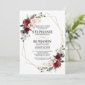 Invitation Romantique Bourgogne Floral Fiançailles géométriqu (Debout devant)