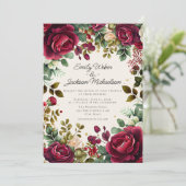 Invitation Romantique Bourgogne Floral Mariage de luxe (Debout devant)