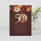 Invitation Romantique Bourgogne florale Photo 50e anniversair (Debout devant)