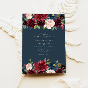 Invitation Romantique Bourgogne Marine Blush Floral Garden Ma