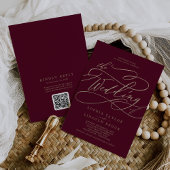 Invitation Romantique Bourgogne QR Code tout en un Mariage