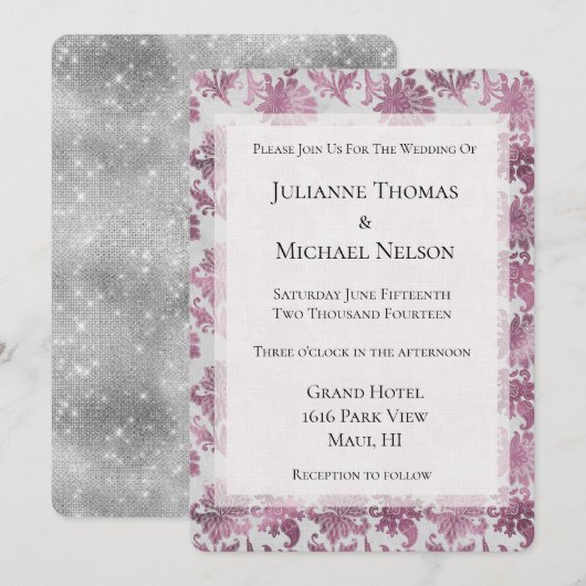 Invitation Romantique Bourgogne Rouge Argent Mariage Floral (Devant / Derrière)