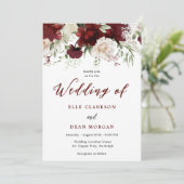 Invitation Romantique Bourgogne Rouge & Blanc Floral Mariage (Debout devant)