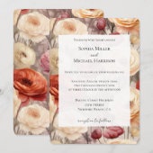 Invitation Romantique Bourgogne Rouge crème Mariage Floral (Devant / Derrière)