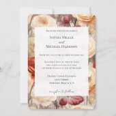 Invitation Romantique Bourgogne Rouge crème Mariage Floral (Devant)