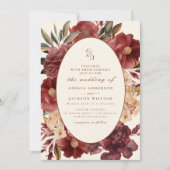 Invitation Romantique Bourgogne rouge et Mariage en cuivre (Devant)