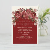 Invitation Romantique Bourgogne rouge et rose vif Mariage (Debout devant)