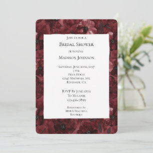 Invitation Romantique Bourgogne rouge Fête des mariées floral