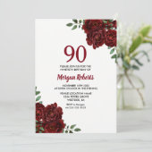 Invitation Romantique Bourgogne Rouge Rose 90e anniversaire I (Debout devant)