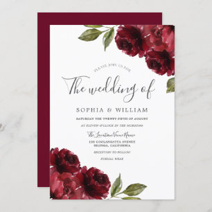Invitation Romantique Bourgogne Rouge Rose Mariage