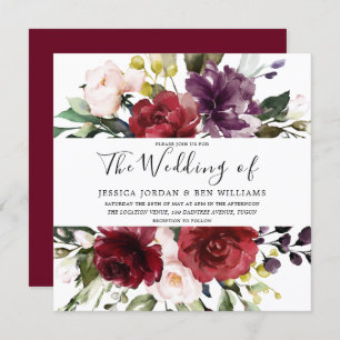 Invitation Romantique Bourgogne Rouge Rose Mariage
