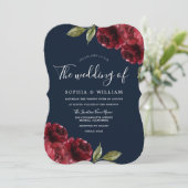 Invitation Romantique Bourgogne Rouge Rose & Mariage bleu mar (Debout devant)