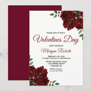 Invitation Romantique Bourgogne Rouge Rose Valentines Fête