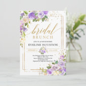 Invitation Romantique cadre fleuri violet or cadre brunch nup (Debout devant)