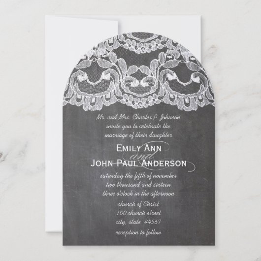 Invitation Romantique Chalkboard et dentelle Mariage élégant (Devant)