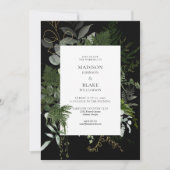 Invitation Romantique Chic Black Greenery Mariage de forêt (Devant)