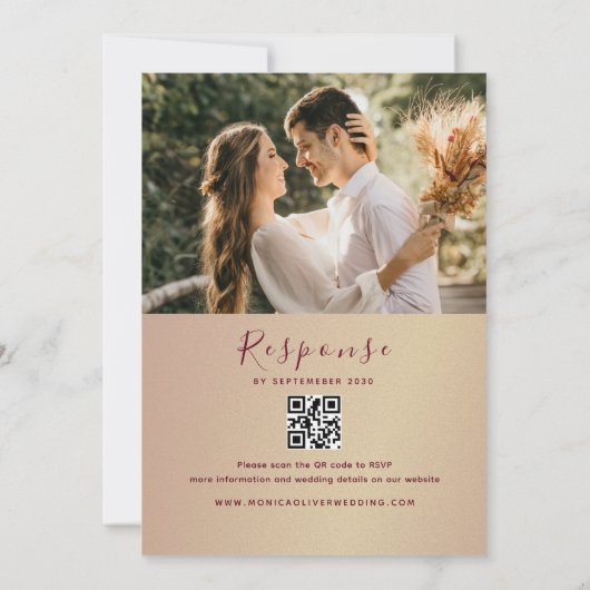 Invitation Romantique Chic Bourgogne Mariage QR Code (Dos)
