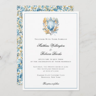 Invitation Romantique Classic Cimier Bleu Mariage Monogramme