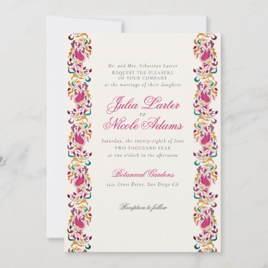 Invitation Romantique classique Pearl Swan Mariage de cadre f (Devant)