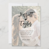 Invitation Romantique Coeur Script 2 Photo QR Code Mariage (Devant)