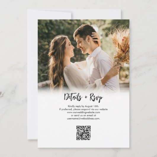 Invitation Romantique Coeur Script 2 Photo QR Code Mariage (Dos)