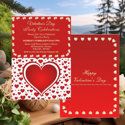 Invitation Romantique Coeurs de pluie rouge Saint Valentin