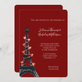 Invitation Romantique Coeurs rouges Mariage Tour Eiffel (Devant / Derrière)