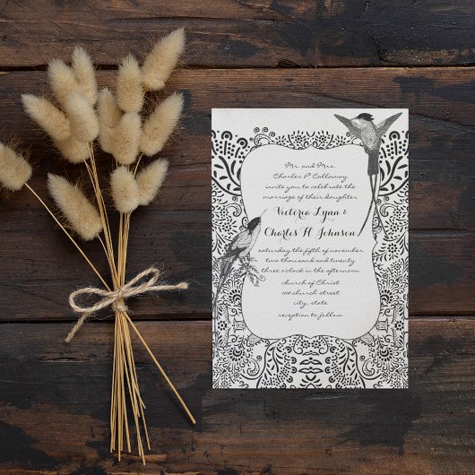 Invitation Romantique Colibri noir et blanc Motif