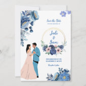 Invitation Romantique Couple Dancing Design Blue Floral Maria (Devant)