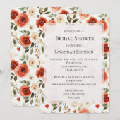 Invitation Romantique Crème rouge Fête des mariées florale (Devant / Derrière)