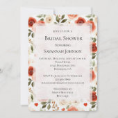 Invitation Romantique Crème rouge Fête des mariées florale (Devant)