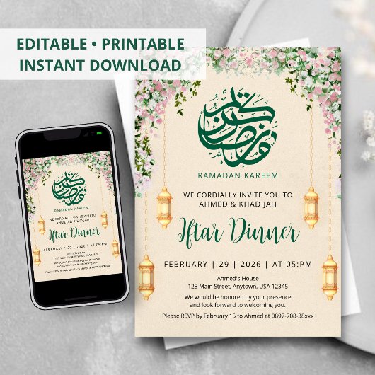 Invitation romantique de Ramadan Iftar à la guirla
