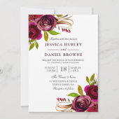 Invitation Romantique Deep Burgundy Rouge Rose Mariage (Devant)