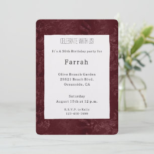 Invitation Romantique Deep Red Bourgogne Floral Anniversaire