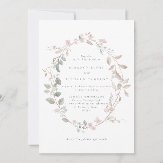 Invitation Romantique Delictic Blush Floral Wreath Mariage (Devant)