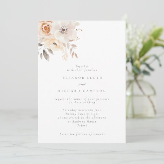 Invitation Romantique Delictic Blush Floral Wreath Mariage (Debout devant)
