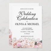 Invitation Romantique dentelle blanche hydrangée roses rose M (Devant / Derrière)