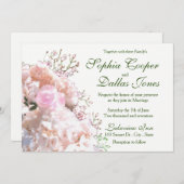 Invitation Romantique dentelle blanche hydrangée roses rose M (Devant / Derrière)