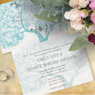 Invitation Romantique Dusty Aqua Blue Boho Woodland Tree
